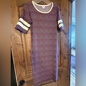 LuLaRoe Purple and Cream Geometric Long Sleeve Dress